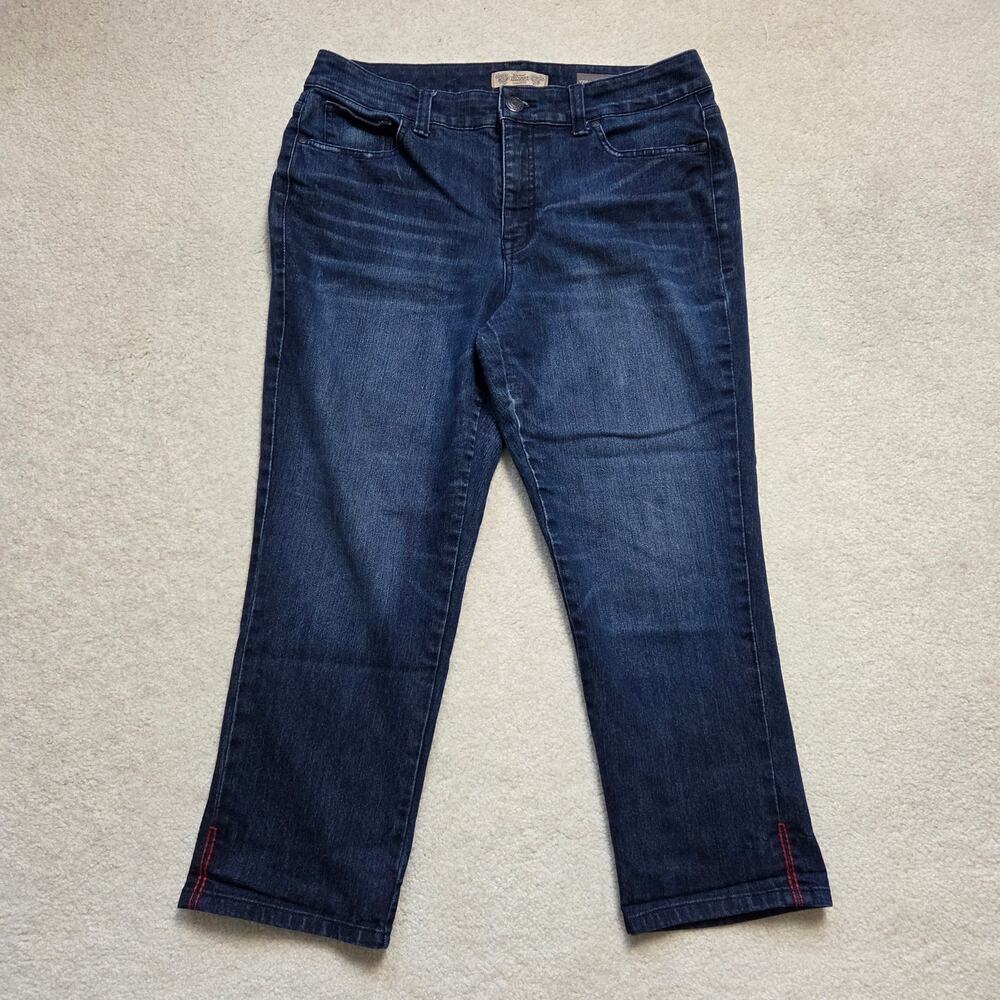 Nine West Vintage America 12/31 Boho Crop Distressed Straight Denim Embroidery